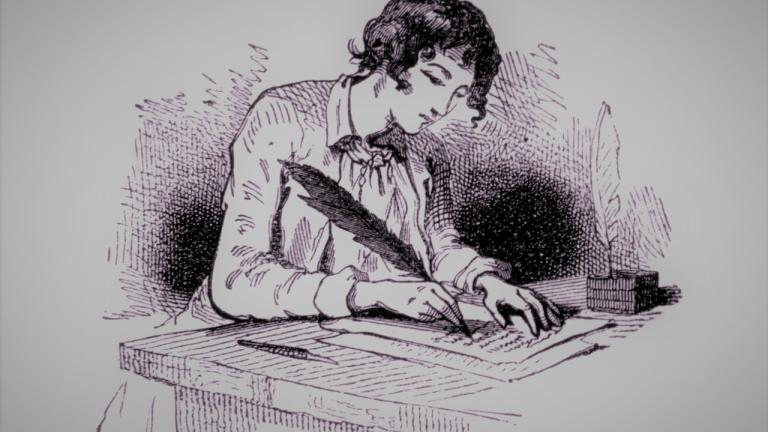 Dibujo de mujer escribiendo a mano